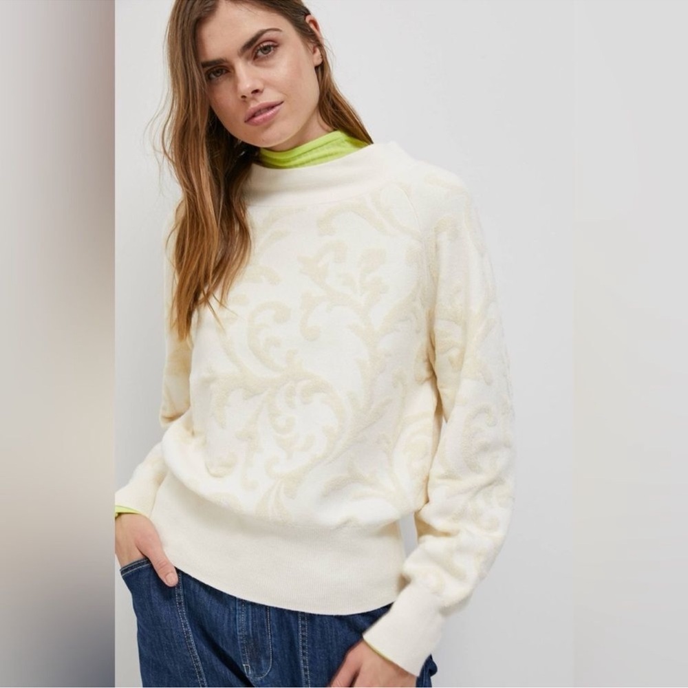 ANTHROPOLOGIE Nina Velvet Sweater Sz. Small P Ivory Textured Knit